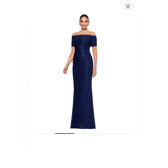 Xscape Women's Sequined Lace Off-The-Shoulder Gown - Picture 1 of 7